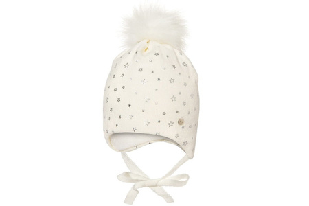 
                    BROEL Delfi czapka na zimę dla dziewczynki duży pompon ecru
                